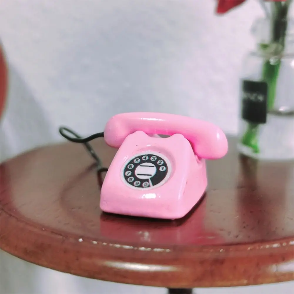 1:12 Doll House Miniature Simulated Telephone Vintage Dollhouse Furniture Dollhouse Miniature Phone Model Rotary Mini Phone