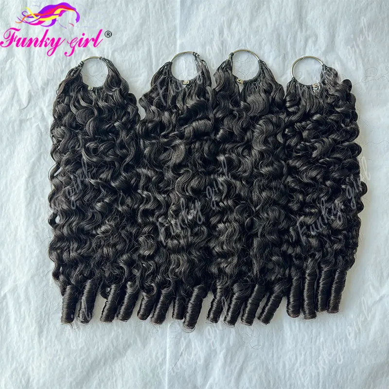 12A Burmese Curly Feather Crochet Human Hair Knotless Pre-Separated Natural Black Lightweight Reusable Crochet Hair Extensions