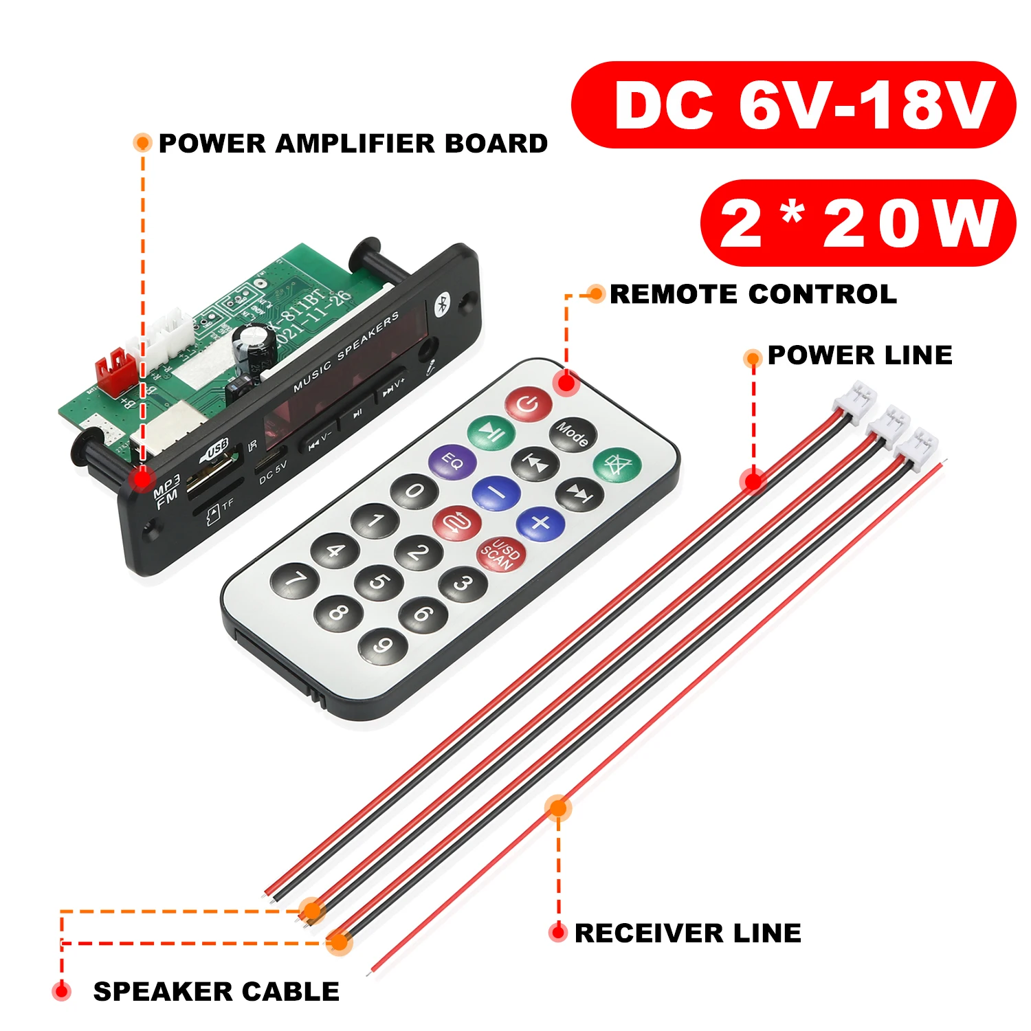 160W Amplifier Bluetooth MP3 WMA APE Decoder Board 12V 80W Handsfree Car Audio Microphone USB TF FM Radio DIY Mp3 Music Player