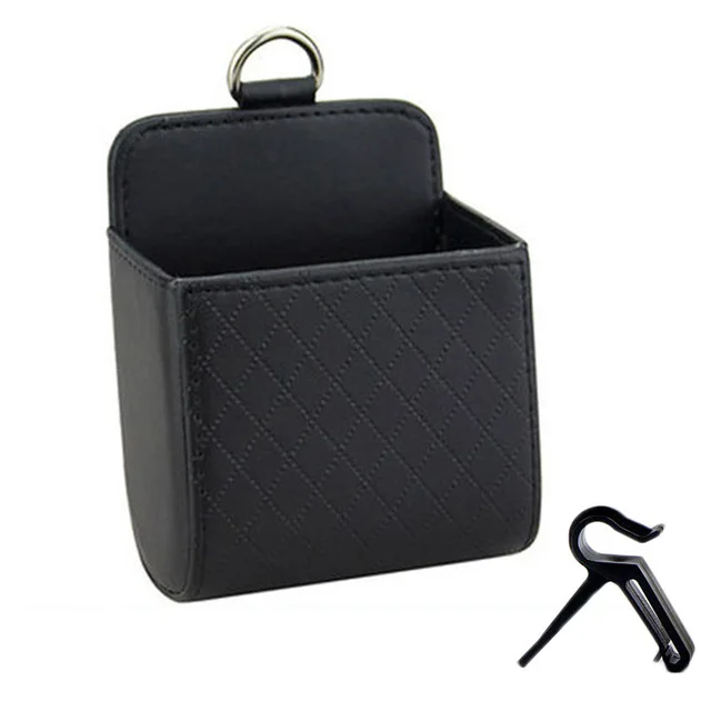 1pc Car Storage Bag Car Air Outlet Debris Bag For Mobile Phone Key Sunglasses Vent Dashboard Tidy Hanging Leather Organizer Box