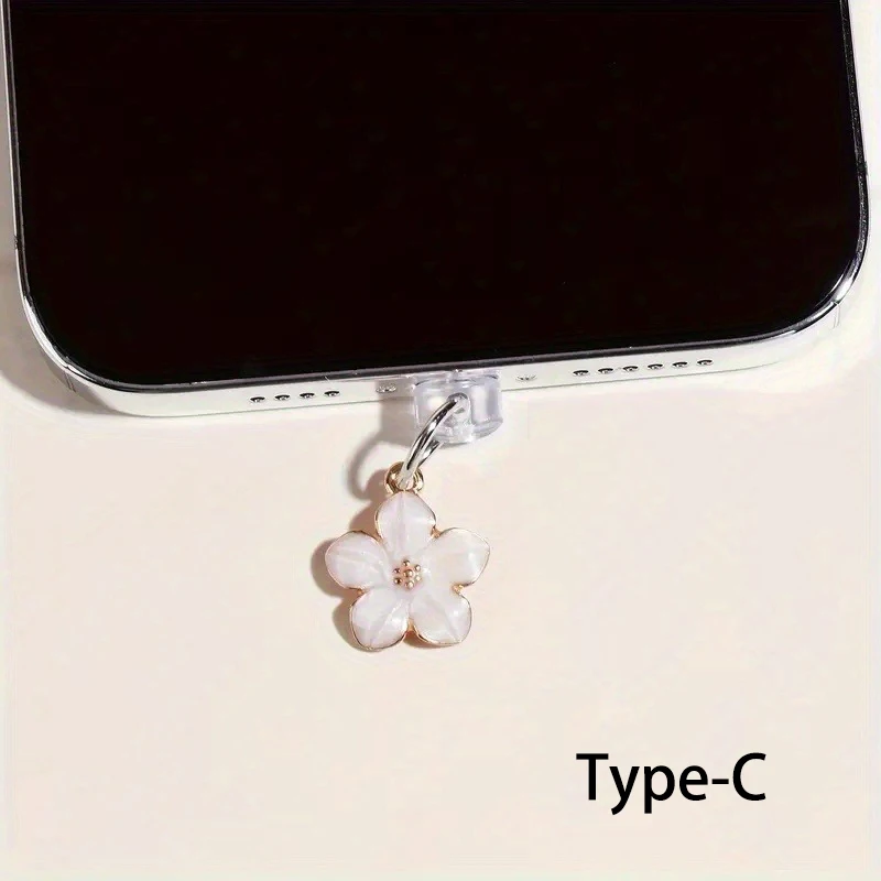 1pcs Simple Flowers Phone Dust Plug Accessories Decoration Hanging Pendant for iPhone for Samsung Type-C Charging Port