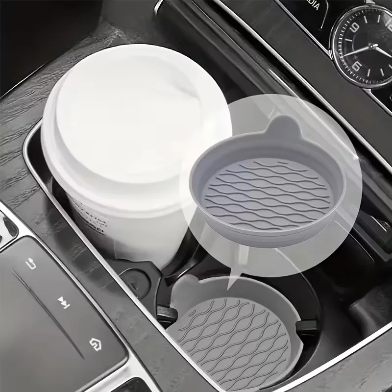 2-Piece Silicone Car Coasters – Non-Slip, Heat-Resistant, Interior Accessories, Gray & Black Options