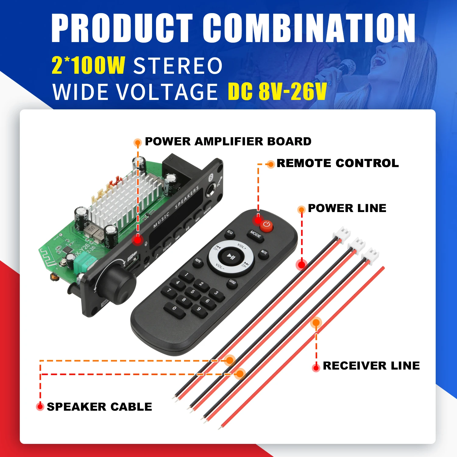 200W DIY Home Digital Amplifier MP3 Decoder Board 12V 100W Audio Power Bluetooth FM For Music Subwoofer Speakers Volume Control
