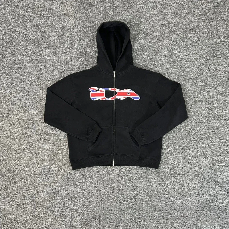 2025European and American Fashion New Trend Letter Print Fleece Loose Casual Zipper Unisex Hooded Sweatshirt Jacket