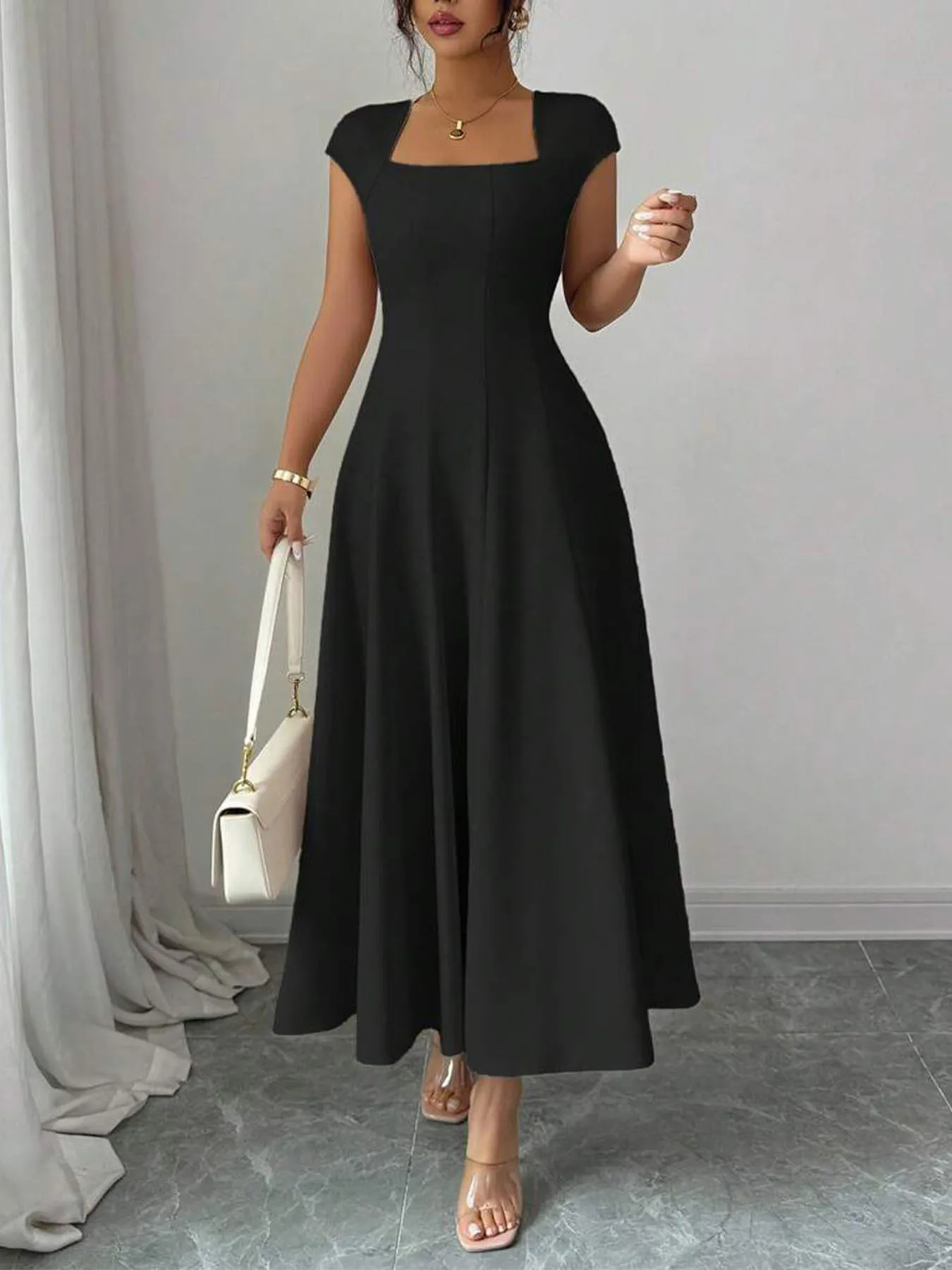2026 Fashion Elegant Evening Dress A-line Dresses For Woman Party Wedding Vestidos Temperament Short Sleeves Solid Color Banquet