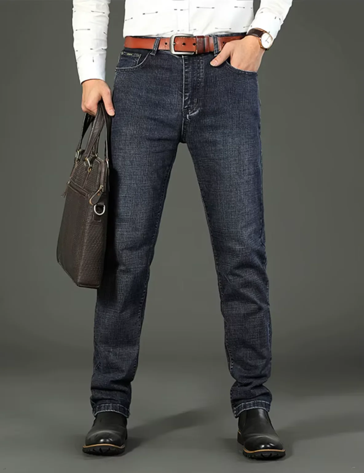 2026 New Business Men's Jeans Casual Straight Stretch Fashion Classic Blue Black Work Denim Pant Trousers Male  Clothing