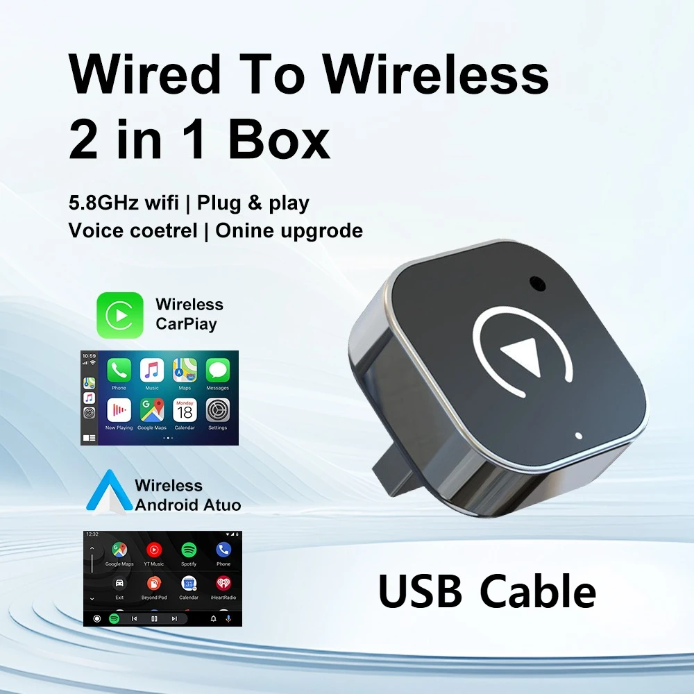 2026 Wireless CarPlay Adapter 2-in-1 Wired to Wireless Dongle for Apple & Android Phone Plug and Play Universal Car Accessory