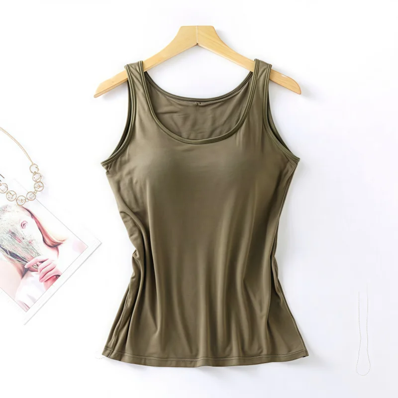 2026 Women's Vest Tops With Built In Bra Neck Vest Padded Slim Fit Tank Tops Sexy Shirts Feminino Casual Underlay shirt slimming