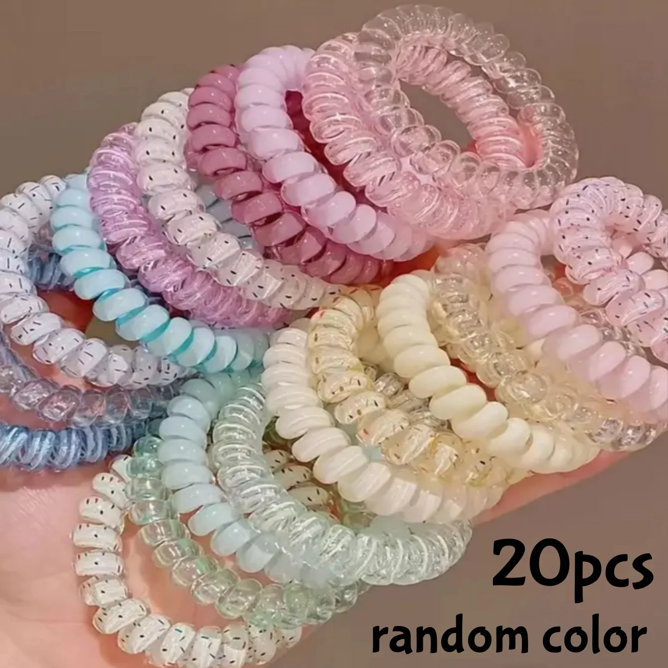 20/40pcs Spiral Hair Ties Telephone Line Hair Ropes Multicolor Elastic Ponytail Holder Strong Hold Waterproof Hairstyling Access