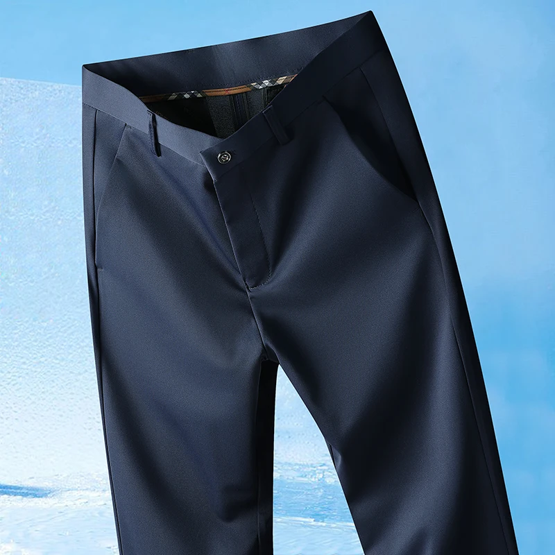 29-42 Men's Summer Pants Thin Straight Stretch Casual Pants with No Trace No Ironing Fabric Silky and Cool Feeling