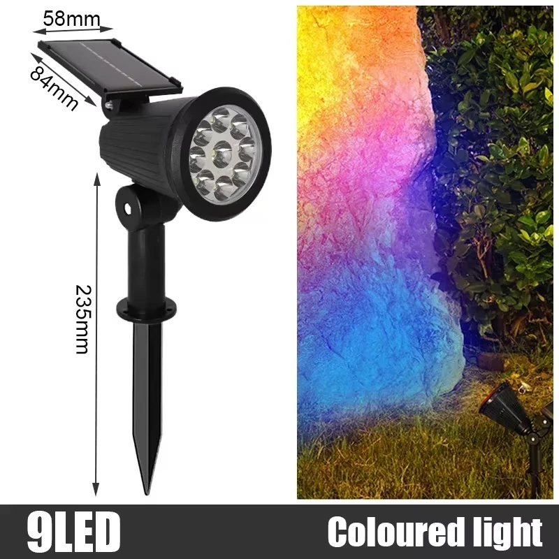 2/9LEDs RGB Solar Light Outdoors Landscape Spotlights Color Changing 2 In 1 Wireless Waterproof Solar Wall Lamp Patio Garden