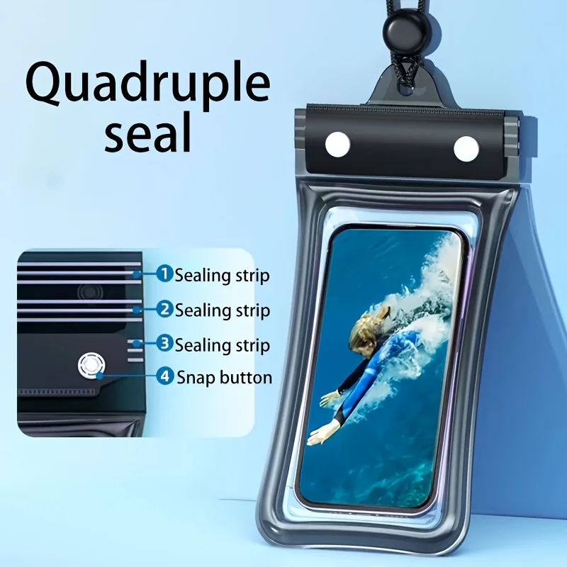 4-compartment Waterproof Phone Pouch 3D Design Thick Case-Friendly Transparent Plastic Dry Bag  Strap Waterresistant Phone Bag