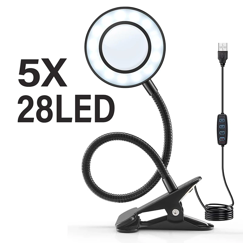 5/10X Magnifying Glass with Light 3 Colors 10 Brightness 28/56 LED Magnifier Lamp for Reading Crafting Painting Close Work