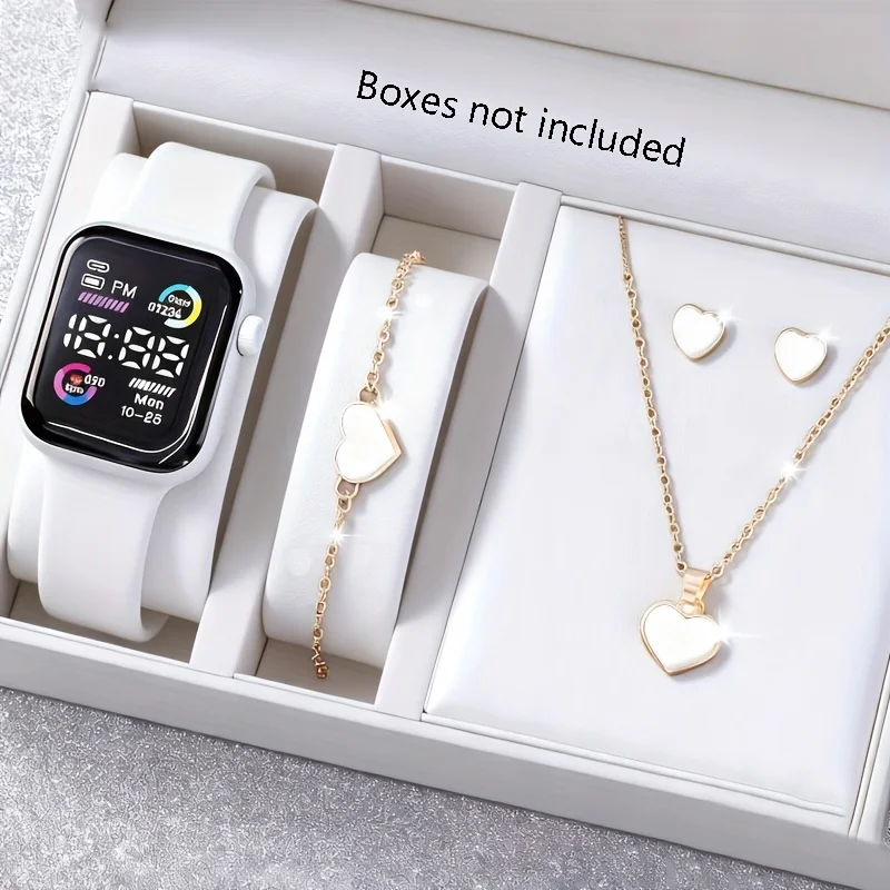 6-Piece Set of Fashion Electronic Watch Necklace Earrings Ring Set for Teenagers Boys and Girls, the Best Choice for Friend