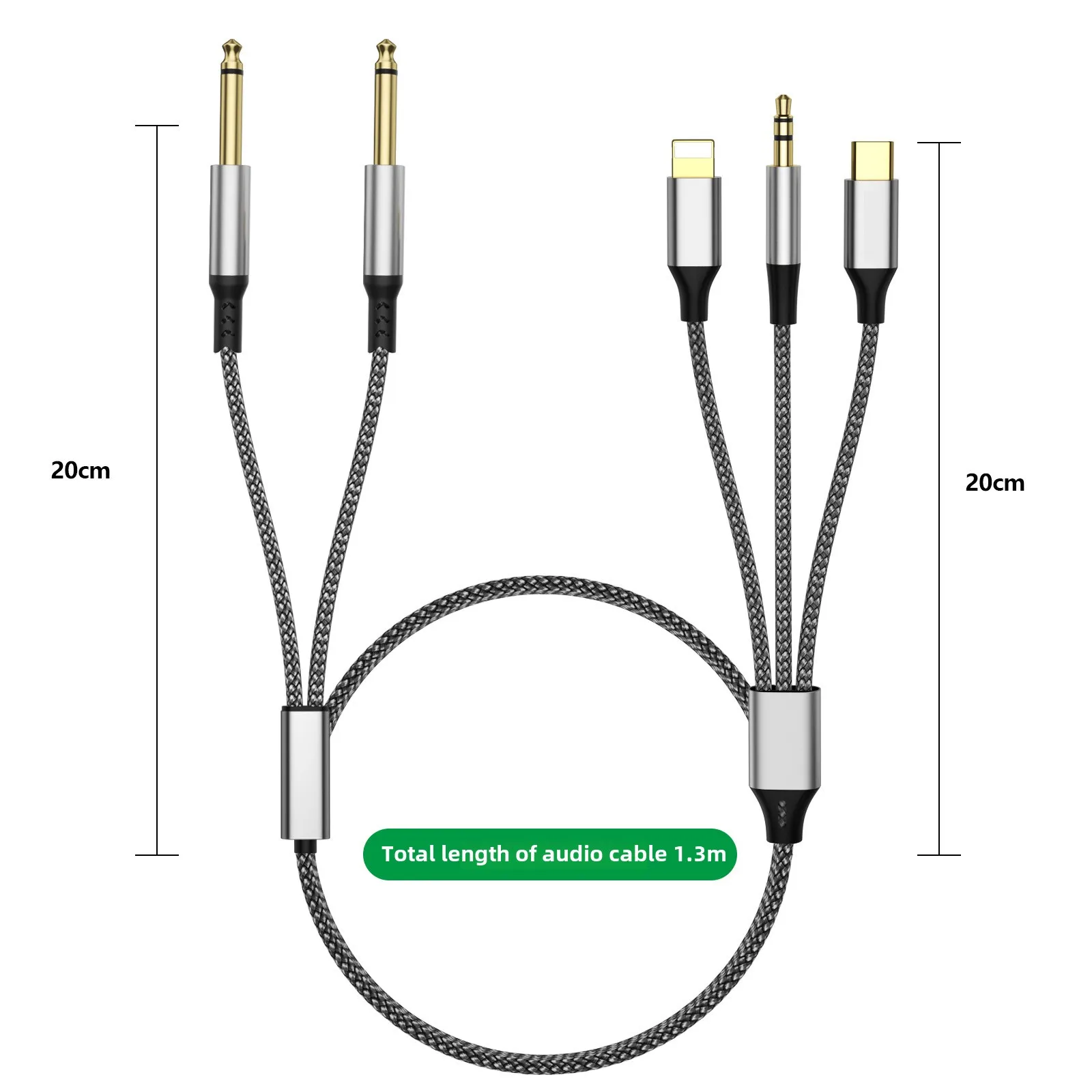 6.5 Audio Cable 3-in-1 to Dual 6.35 Converter Sound Amplifier Guitar Mixing Console for iphone Huawei Type-C 3.5mm Audio Line