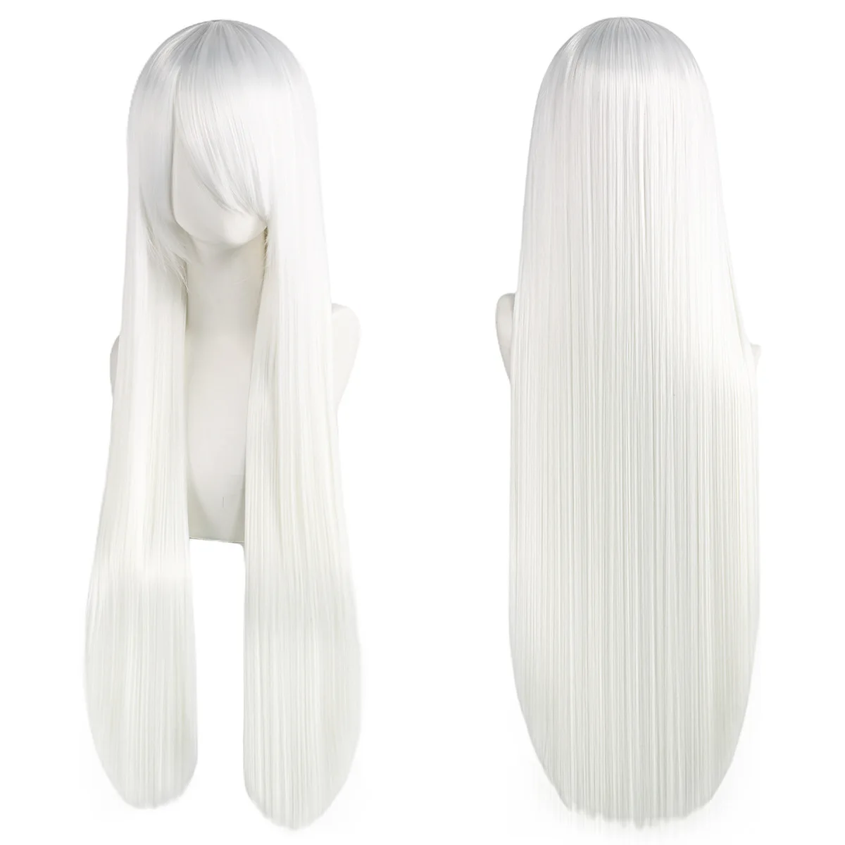 80cm Long Synthetic White Purple Cosplay Wigs Green Hair Straight Silver Wig Pink Hairpiece Lolita Wig with Bangs