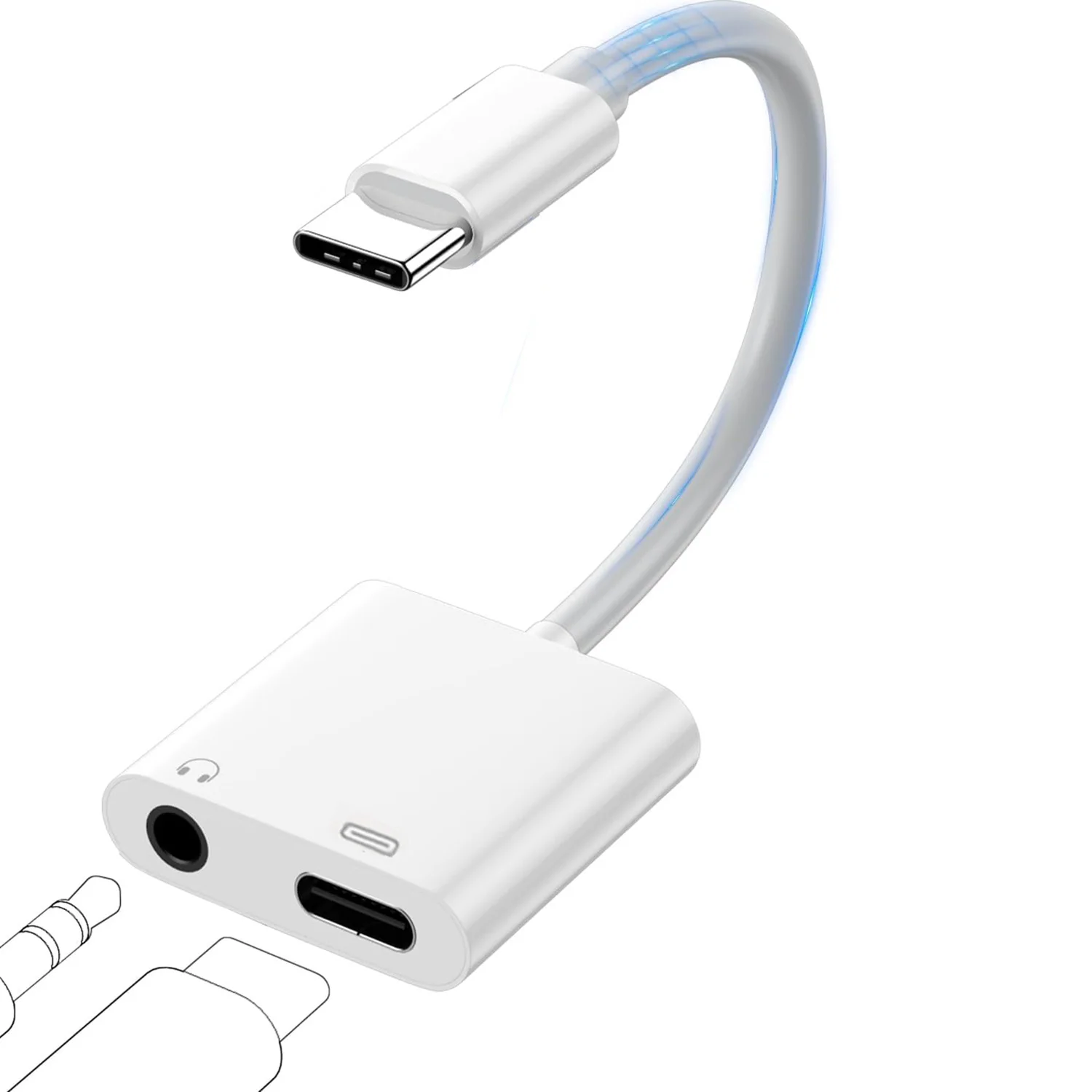 Audio Adapter USB C to 3.5mm+ USB C, Type C Audio Adapter with Charging Dongle for Iphone Samsung, for Ipad and More