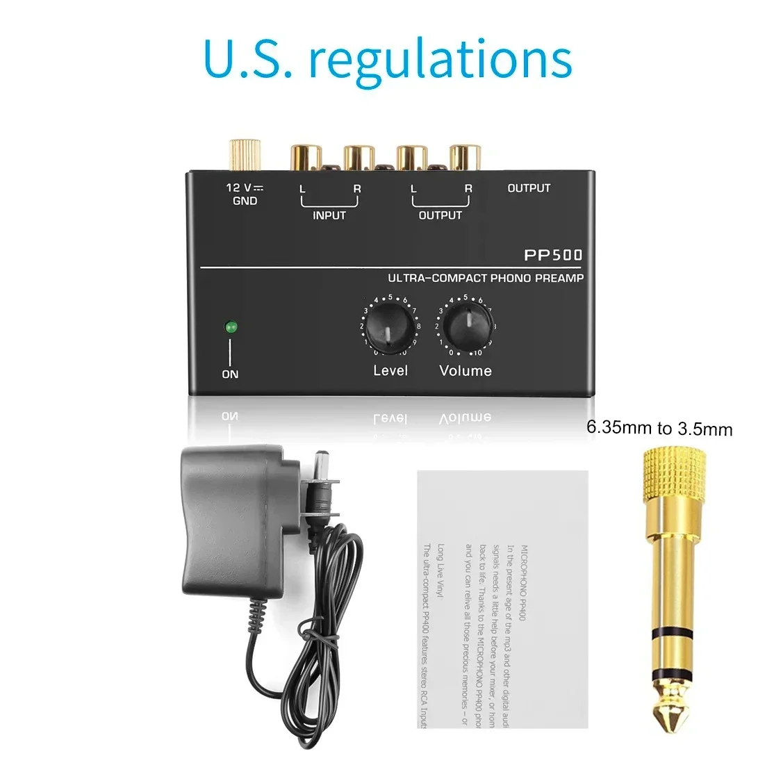 Audio Amplifier Phono Preamp Pre Amp Preamplifier with Level Volume Control RCA Input Output 1/4" TRS Output for Turntable