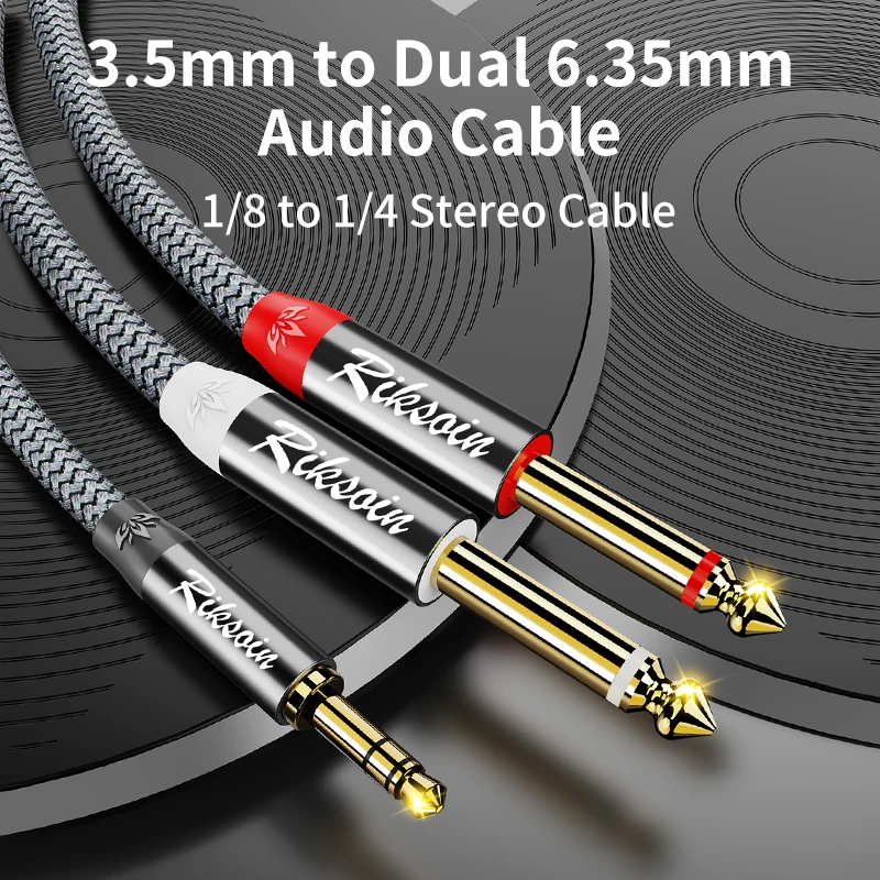 Audio Cable, 3.5mm TRS to Dual 6.35mm 1/4 TS Mono Y Splitter Audio Cord Adapter for Cell Phone, PC, Mixer, Amplifier, Speaker