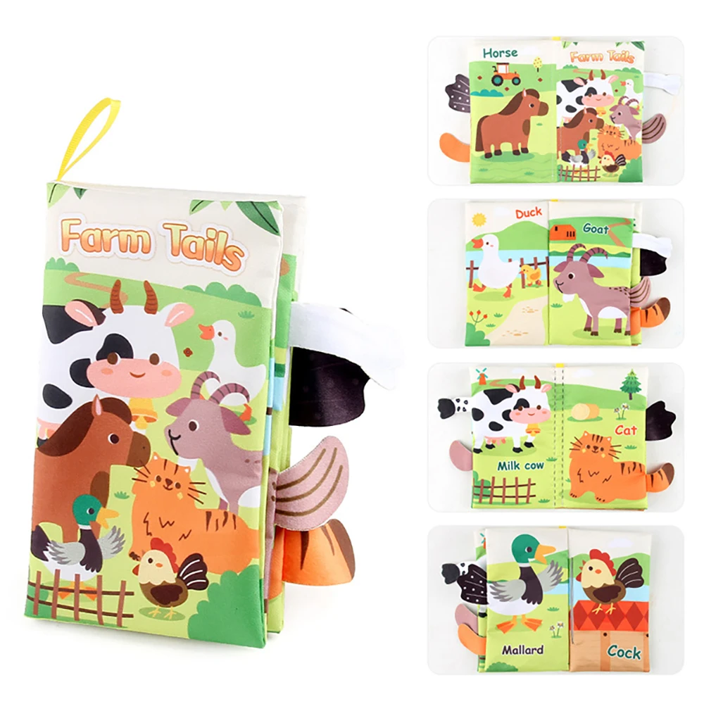 Baby Cloth Book Toys Cartoon Animals Tail  Educational Ringed Paper Cloth Book Toys Enlightenment Baby Toys 0-12 Months Gifts