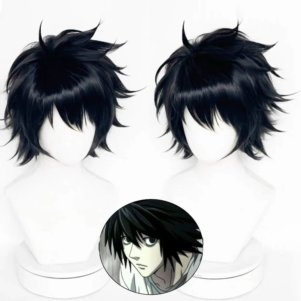 Black Short Spiky Layered Wig Synthetic Hair Messy Bangs Anime Character Cosplay Halloween Costume Party Full Wigs for Men Teens