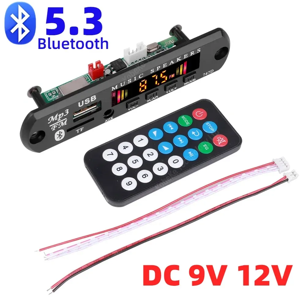 Bluetooth 5.1 MP3 WMA WAV Decoder Board 12V Handsfree 6.5mm Microphone USB TF FM Car Audio Music Player Speaker Volume Control