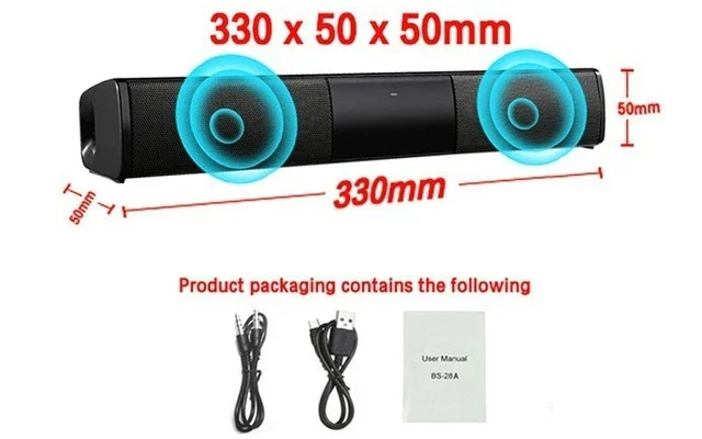 Bluetooth 5.3 Sound Bar Speaker Wired Wireless Surround Stereo Home Theater Audio with Subwoofer FM Radio RCA AUX TF Support