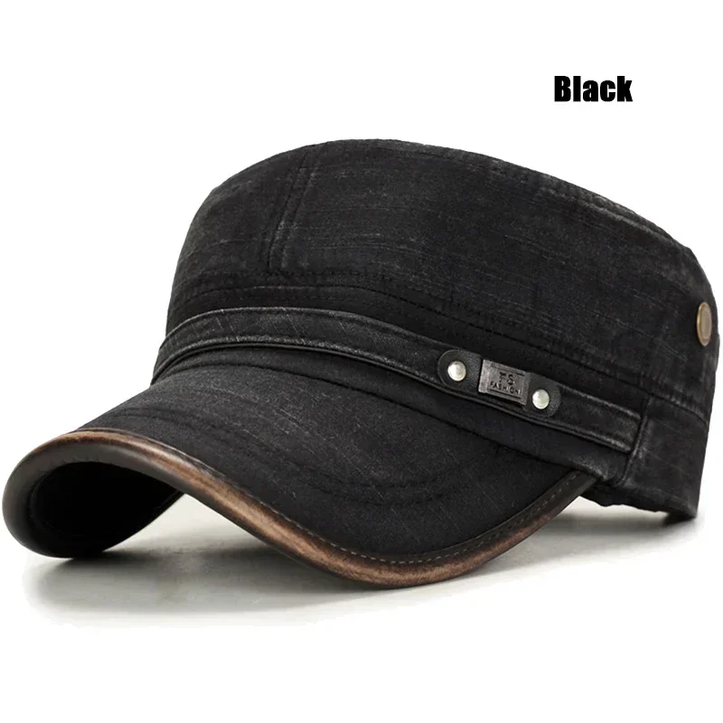 Brand New Men Women Washed Distressed Cotton Adjustable Flat Top Cadet Cap Fashion Classic Unisex Outdoor Casual Sport Cap