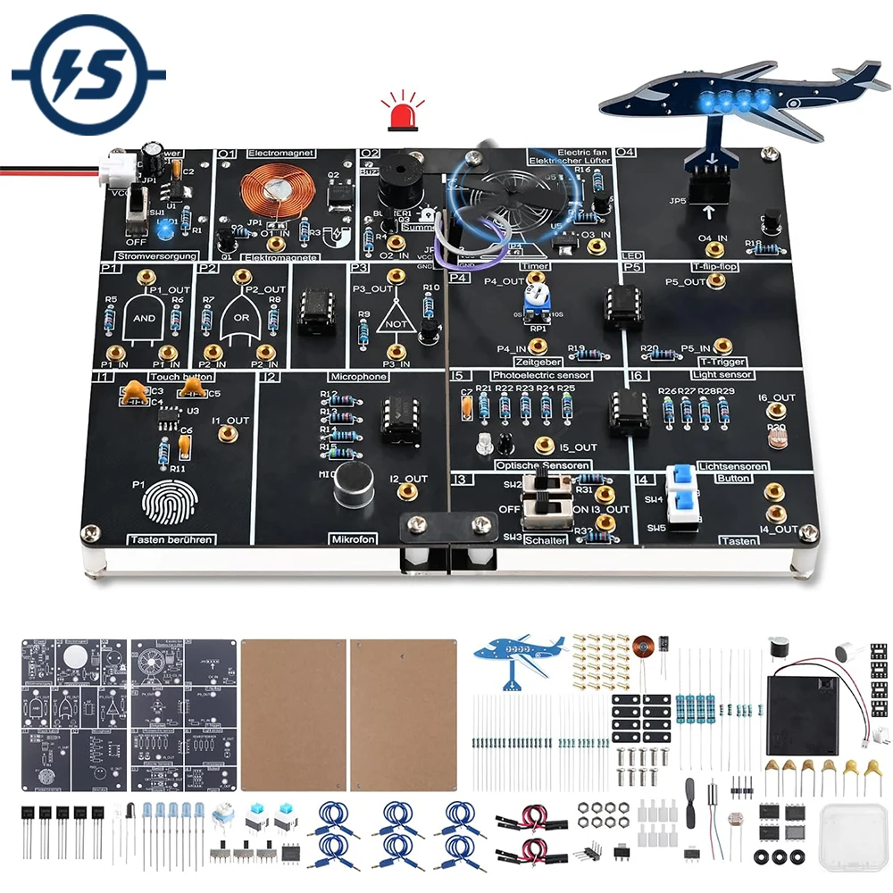 DIY Electronics Learning Board Soldering Kit STEM Circuit Experiment with Touch/Sound/Light/IR, Logic Gates, Timer & Flip-Flop
