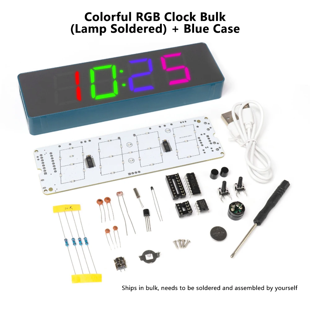 Electronic Clock DIY Kit LED Microcontroller Soldering Exercise Practical Training Production Colorful Rgb Clock  Loose Parts