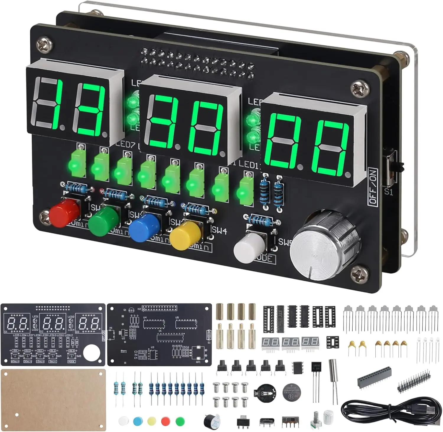 Electronic Clock Soldering Kit 6Bit Digital Clock with Colorful Lights DIY Countdown Timer 24-Hour Alarm Clock Electronics Kit