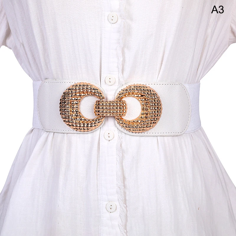 [F] New Fashion Ladies Decorated Elastic Wide Belt Buckle Dress Sweater Belts for Women