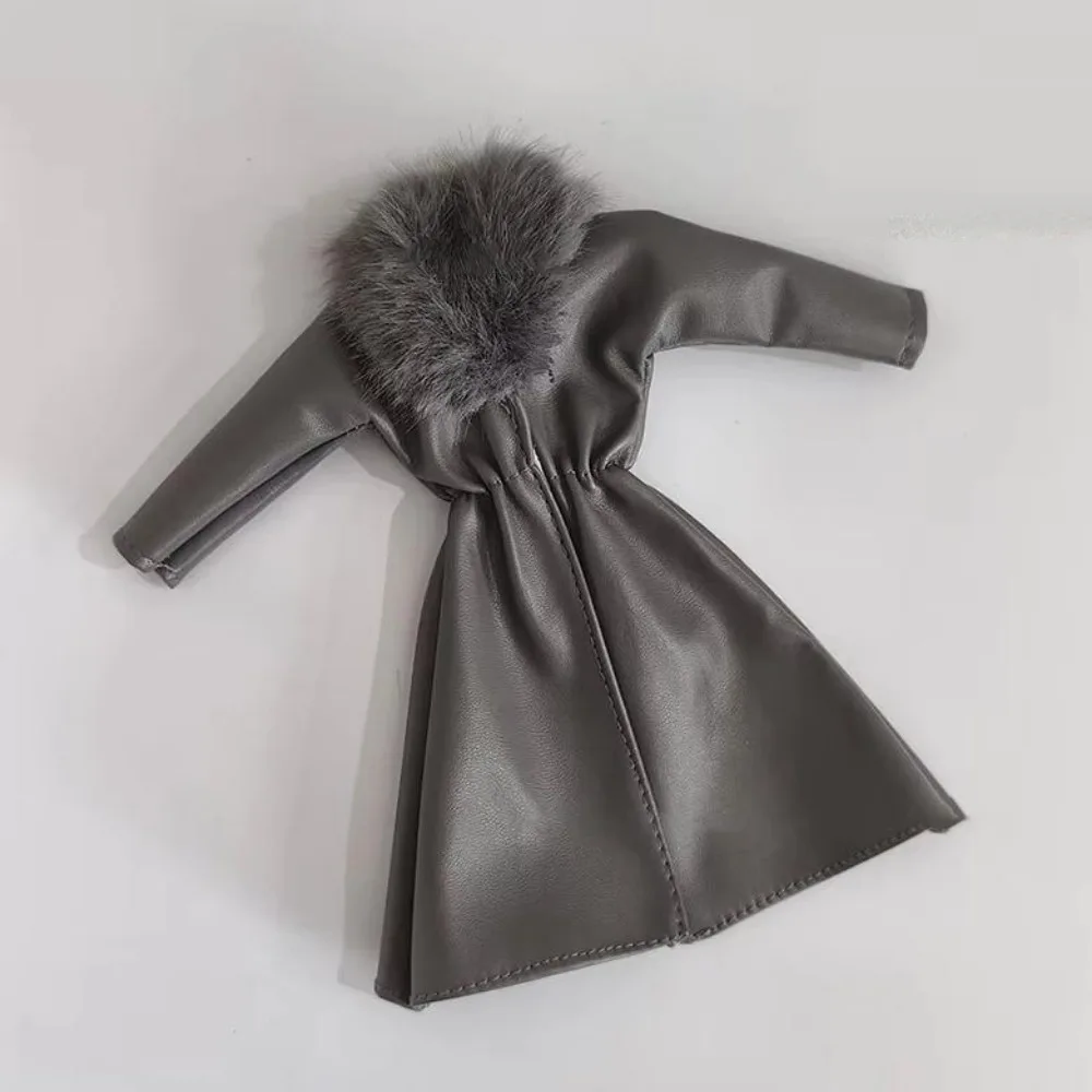 Fashion 30cm Doll Clothes Accessories Luxury Wool Fur Collar Waist with Handbag Leather Fashion Coat 4 Colors
