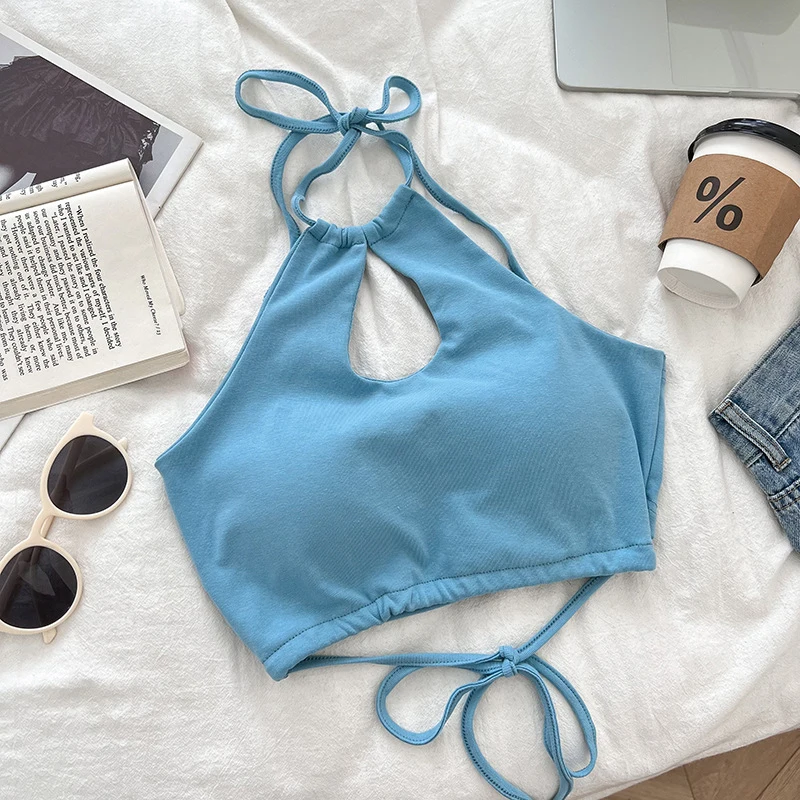 Fashion Backless Camisole Women Halter Hollow Out Design Elegant High Street Ladies Streetwear Summer Tank Top