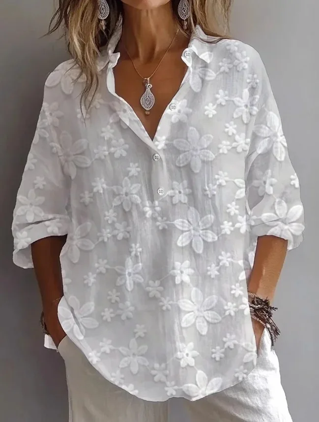 Fashion Blouses Women's Simple And Casual Solid Color V-neck Short-sleeved Shirt  Spring Autumn New Women White Shirts Clothing
