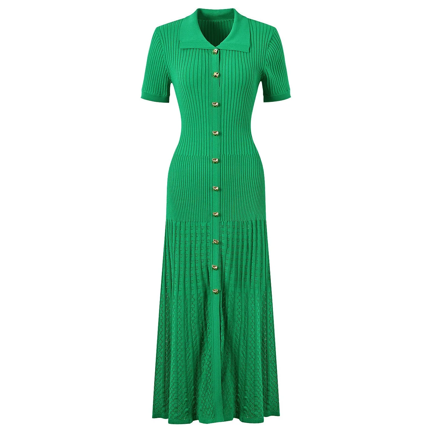 Fashion brand, retro high-neck sweater, long knitted skirt, elegant single-button A-line blouse, women’s dress.