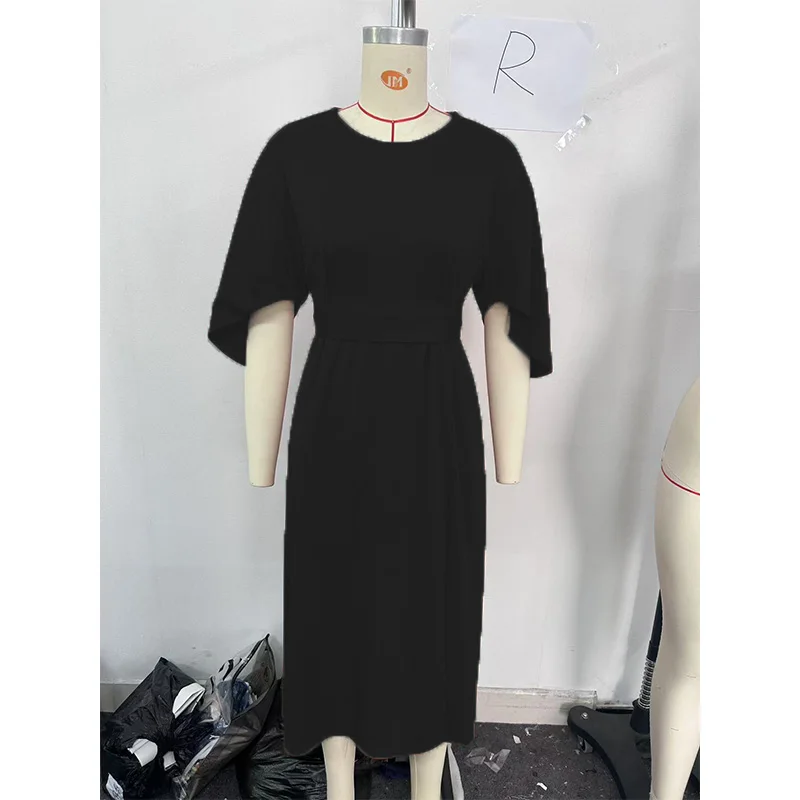 Fashion Elegant Office Lady Dresses O Neck Bat Sleeve Vestidos Women Spring Fall Temperament Slinky Dress Tailor-made T-Shirts