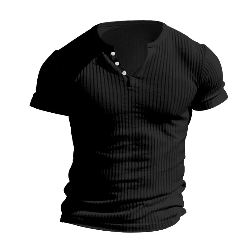 Fashion Europe and the United States solid color new summer short-sleeved foreign trade Henry shirt casual knitted T-shirt