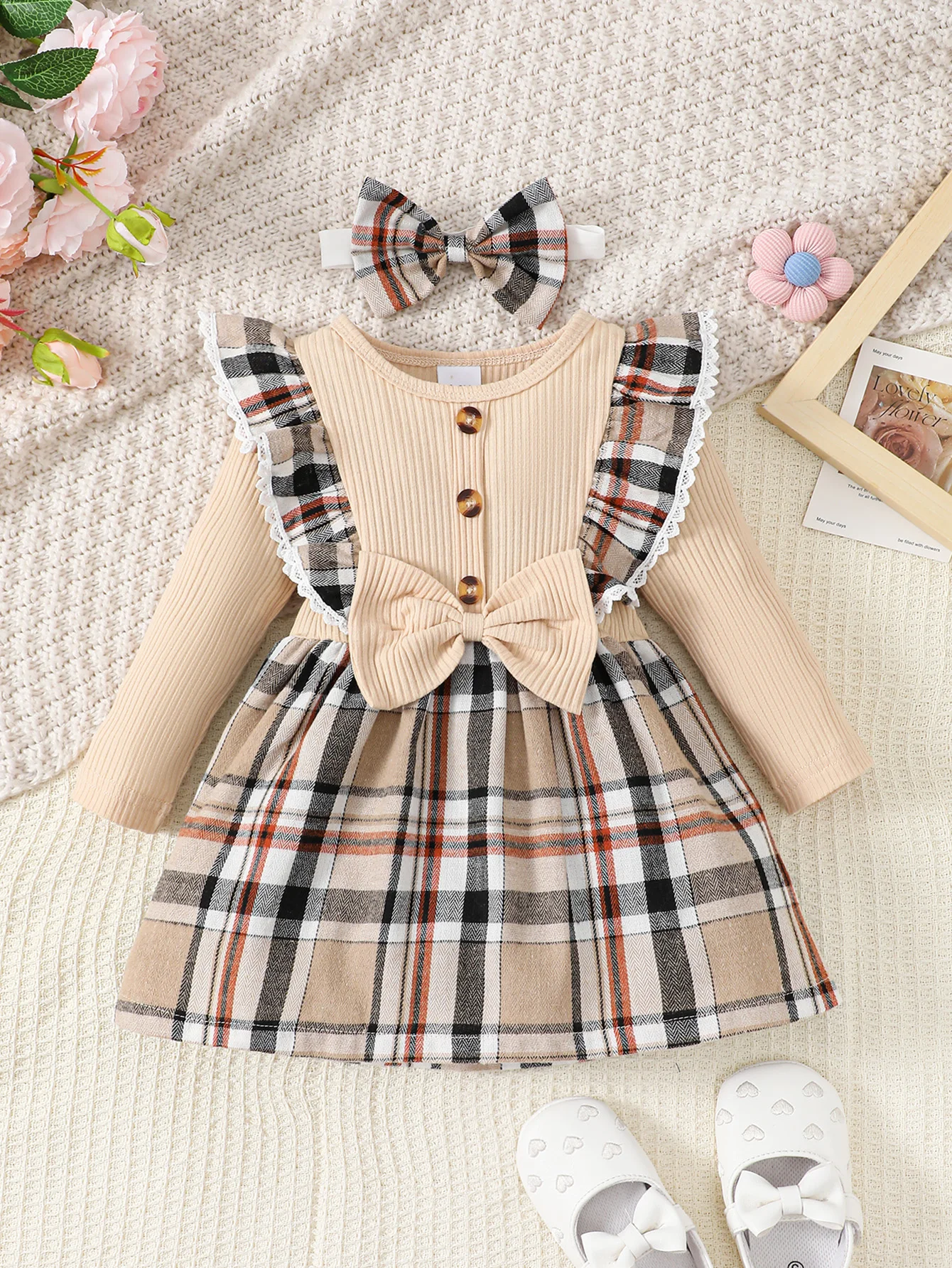 Fashion girls' two-piece dress set with pit stripe dress, comfortable fabric, fashionable, romantic and elegant