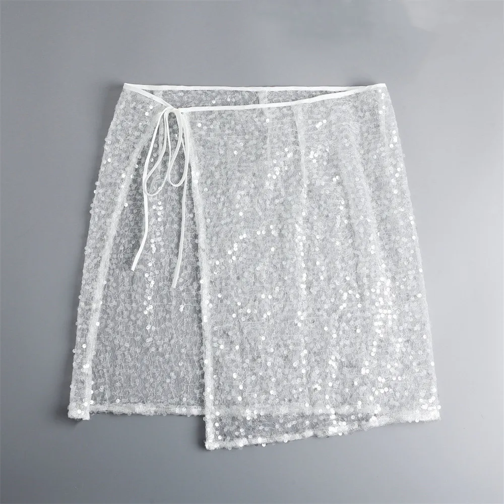 Fashion Glitter Lace Half Length for Ladies Stacked with Interior Bottom Skirt Women's Clothing Skirts Bottom Hem Fart Curtain