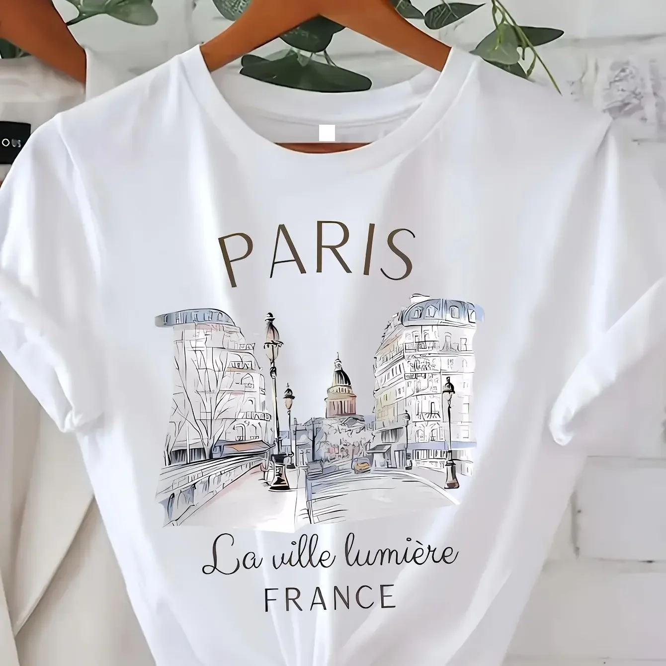Fashion Graphic T Shirt Paris Print Women T-shirt Girl Short Sleeve Crew Neck Casual Top for Summer Spring Women's Clothing