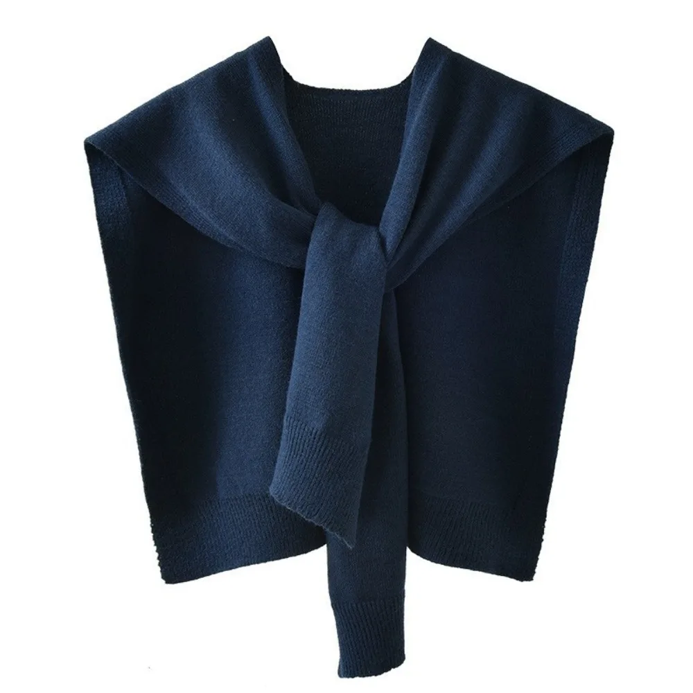 Fashion Knitted Design Knitted Shawl Thin Knotted Fake Collar Neck Guard Solid Color Knit Thin Cape Women