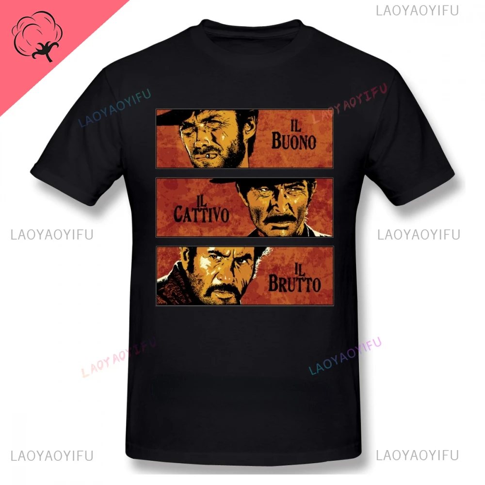 Fashion Men Clothing The Good The Bad and Ugly Print T Shirt for Male Il Buono Brutto Cattivo Tops Summer Commuter Casual Tees