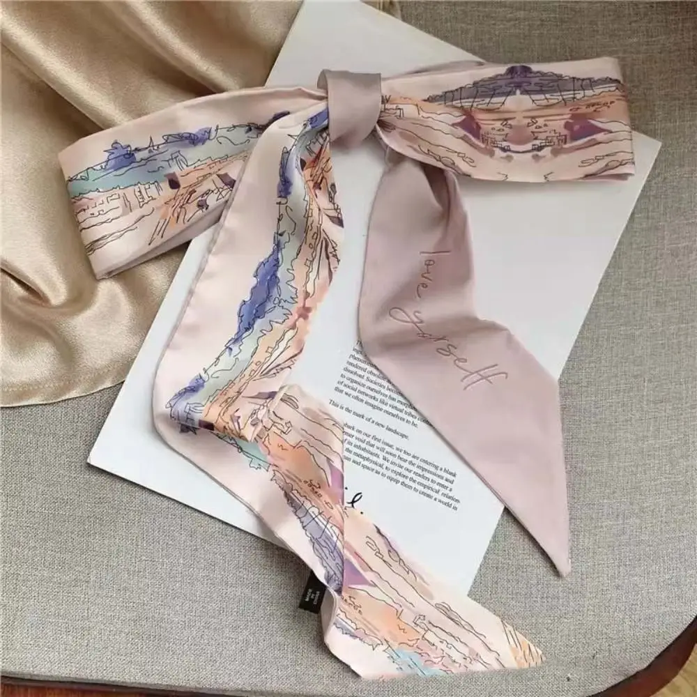 Fashion Oil Painting Headband Chinese Style Floral Ribbon Headscarves New Hair Ribbon Scarf Butterfly Tie Hair Floral Bands