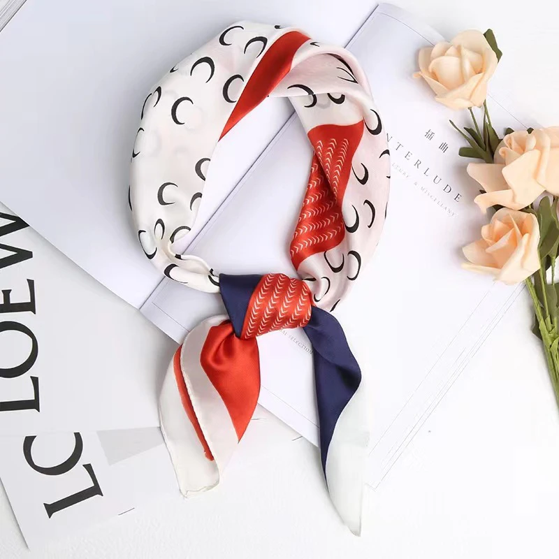 Fashion Print Square Scarf Hijab For Women Girls Satin Silk Bandana Muslim Headband Neckerchief Hair Band Wrap Shawls Foulard