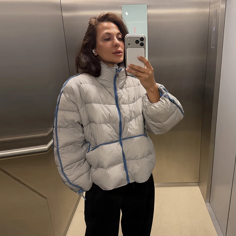 Fashion Stripe Women's Padded Cotton Coats Pant Suit Hooded Zipper Puffer Coat Loose Thick Pants 2026 Autumn Winter Lady Ski Set