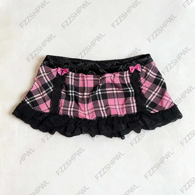 Fashion Subculture Unique Y2K Dress Bowknot Harajuku Gothic Lace Mini Skirt Streetwear Punk Spicy Girls Low Rise Skirts Hip Hop