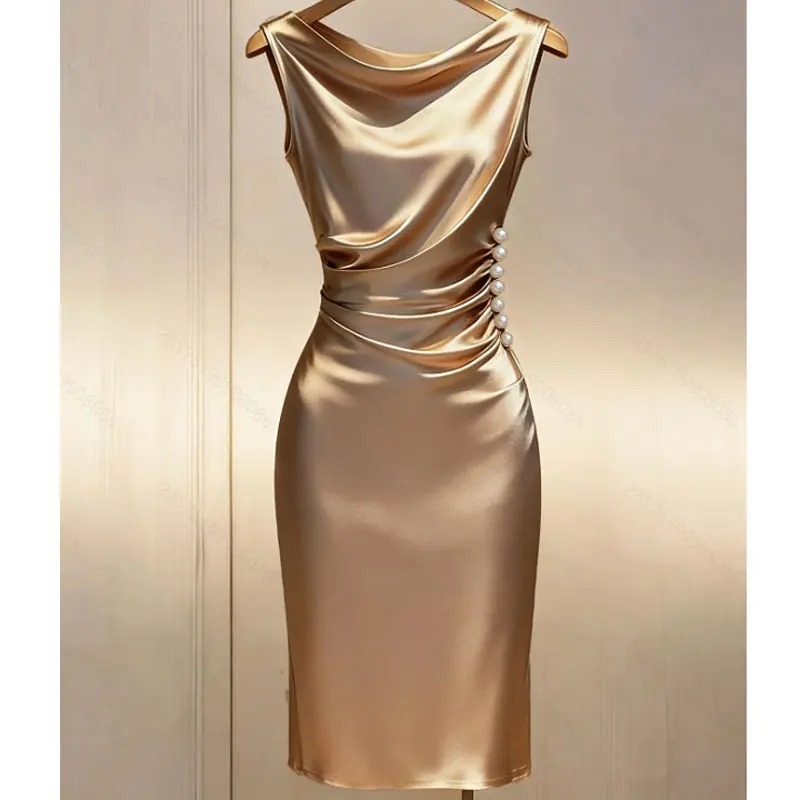 Fashion Summer Dresses for Women Elegant Sleeveless Women Dress White Slim Folds Dress Women Vestidos De Verano Mujer
