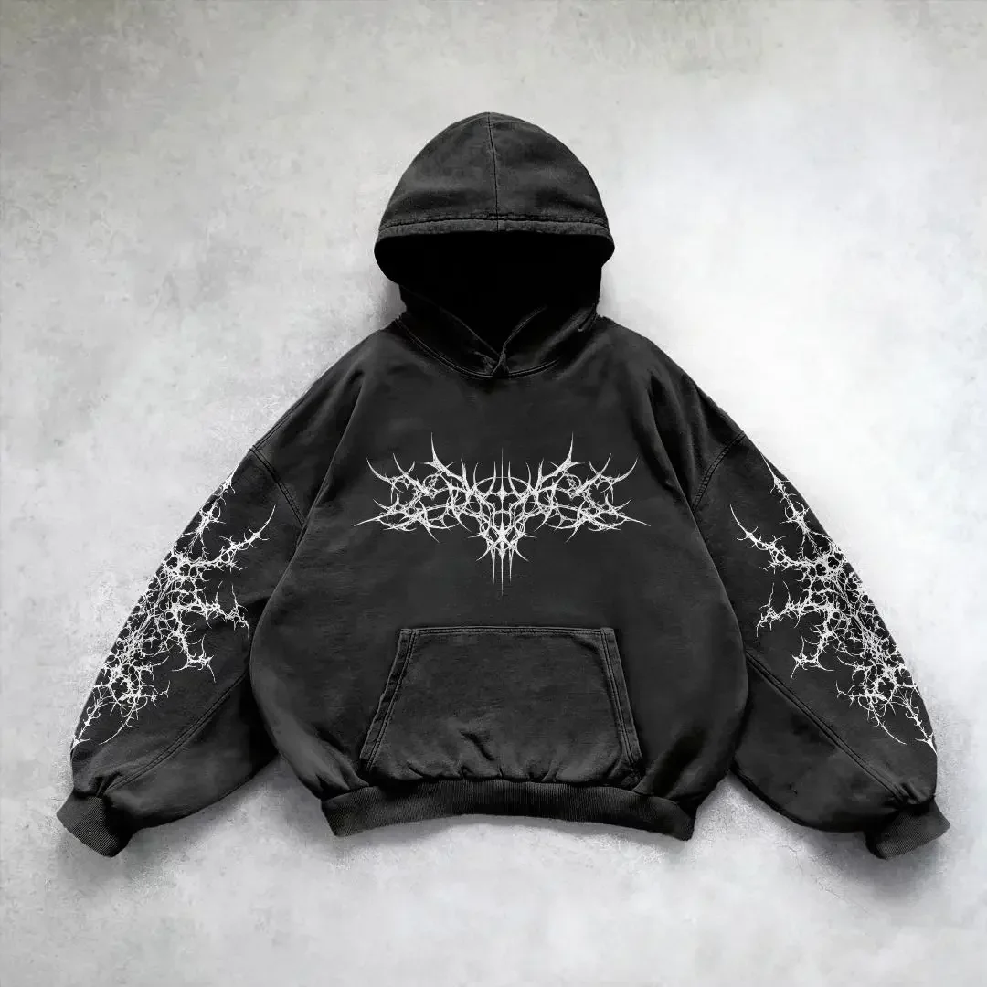 Fashion Vintage  Print Zip Up Hoodie Y2k New Harajuku Hip Hop Long Sleeve Coats Loose Hooded Sweatshirt Men and Women Streetwear