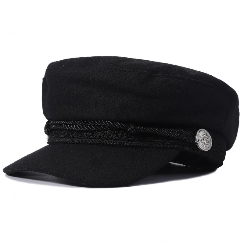 Fashion Women Men  Spring Autumn Sailor Black Ladies Beret Top Captain Cap Travel  Octagonal Hat